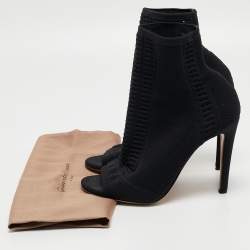 Pre Owned Gianvito Rossi Black Knit Fabric Vires Open Toe Ankle Booties Size 39