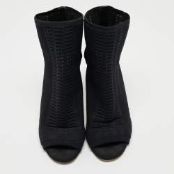 Pre Owned Gianvito Rossi Black Knit Fabric Vires Open Toe Ankle Booties Size 39