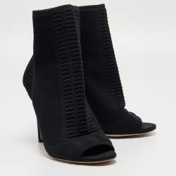 Pre Owned Gianvito Rossi Black Knit Fabric Vires Open Toe Ankle Booties Size 39