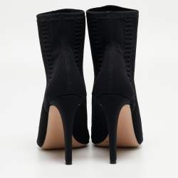 Pre Owned Gianvito Rossi Black Knit Fabric Vires Open Toe Ankle Booties Size 39