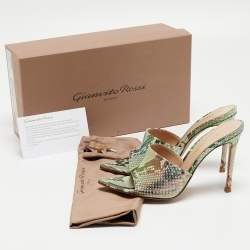 Pre Owned Gianvito Rossi Metallic Iridescent Embossed Python Alise Slide Sandals Size 35.5