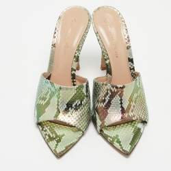 Gianvito Rossi Metallic Iridescent Embossed Python Alise Slide Sandals Size 35.5