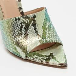 Pre Owned Gianvito Rossi Metallic Iridescent Embossed Python Alise Slide Sandals Size 35.5