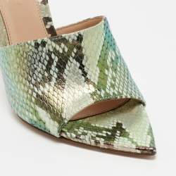 Gianvito Rossi Metallic Iridescent Embossed Python Alise Slide Sandals Size 35.5