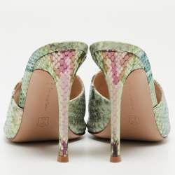 Pre Owned Gianvito Rossi Metallic Iridescent Embossed Python Alise Slide Sandals Size 35.5