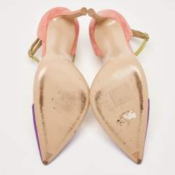 Pre Owned Gianvito Rossi Multicolor Suede and PVC Ankle Strap Pointed Toe Pumps Size 37