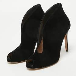 Gianvito Rossi Black Velvet Vamp Peep Toe Booties Size 37