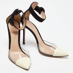 Pre Owned Gianvito Rossi Black/Beige Suede, Patent Leather and PVC Ankle Strap Sandals Size 37.5