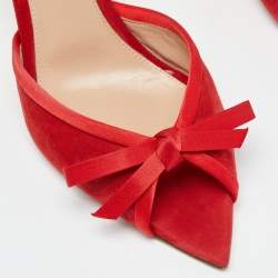 Pre Owned Gianvito Rossi Red Suede Bow Slide Sandals Size 38.5