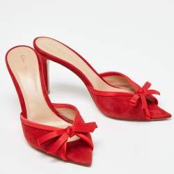 Pre Owned Gianvito Rossi Red Suede Bow Slide Sandals Size 38.5