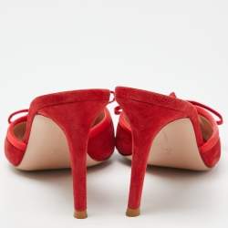 Pre Owned Gianvito Rossi Red Suede Bow Slide Sandals Size 38.5