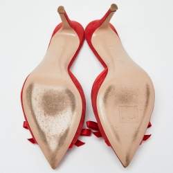 Pre Owned Gianvito Rossi Red Suede Bow Slide Sandals Size 38.5