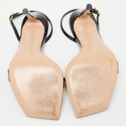 Pre Owned Gianvito Rossi Black Patent Leather Ribbon Slingback Sandals Size 37