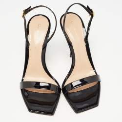 Pre Owned Gianvito Rossi Black Patent Leather Ribbon Slingback Sandals Size 37