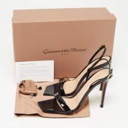 Pre Owned Gianvito Rossi Black Patent Leather Ribbon Slingback Sandals Size 37