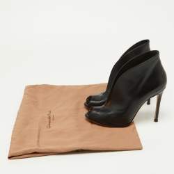 Pre Owned Gianvito Rossi Black Leather Vamp Peep Toe Booties Size 35.5