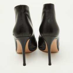 Pre Owned Gianvito Rossi Black Leather Vamp Peep Toe Booties Size 35.5