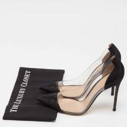 Pre Owned Gianvito Rossi Metallic Black Suede and PVC Plexi Pointed Toe Pumps Size 40