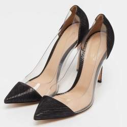 Pre Owned Gianvito Rossi Metallic Black Suede and PVC Plexi Pointed Toe Pumps Size 40