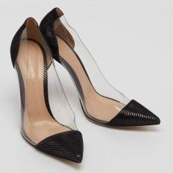 Pre Owned Gianvito Rossi Metallic Black Suede and PVC Plexi Pointed Toe Pumps Size 40