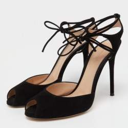 Pre Owned Gianvito Rossi Black Suede Lace Up Sandals Size 38