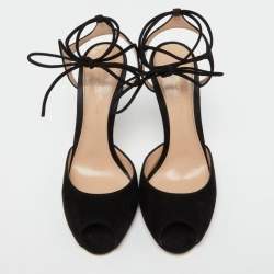 Pre Owned Gianvito Rossi Black Suede Lace Up Sandals Size 38