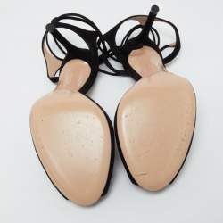 Pre Owned Gianvito Rossi Black Suede Lace Up Sandals Size 38