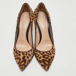 Pre Owned Gianvito Rossi Brown/Beige Leopard Print Calf Hair Pointed Toe Pumps Size 40