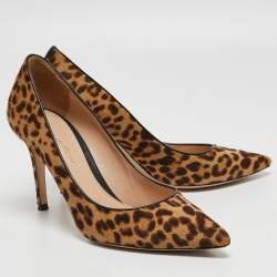 Pre Owned Gianvito Rossi Brown/Beige Leopard Print Calf Hair Pointed Toe Pumps Size 40