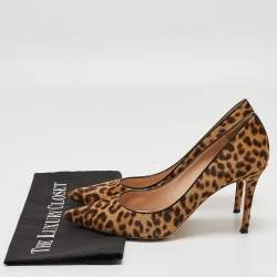 Pre Owned Gianvito Rossi Brown/Beige Leopard Print Calf Hair Pointed Toe Pumps Size 40