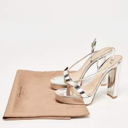 Pre Owned Gianvito Rossi Silver Leather Ankle Strap Sandals Size 40.5