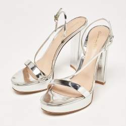 Pre Owned Gianvito Rossi Silver Leather Ankle Strap Sandals Size 40.5