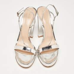 Pre Owned Gianvito Rossi Silver Leather Ankle Strap Sandals Size 40.5