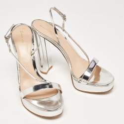 Pre Owned Gianvito Rossi Silver Leather Ankle Strap Sandals Size 40.5