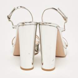 Pre Owned Gianvito Rossi Silver Leather Ankle Strap Sandals Size 40.5