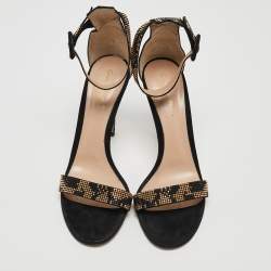 Pre Owned Gianvito Rossi Black Suede Studded Ankle Strap Sandals Size 39