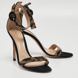 Pre Owned Gianvito Rossi Black Suede Studded Ankle Strap Sandals Size 39