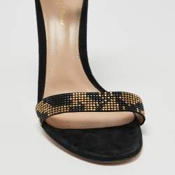 Pre Owned Gianvito Rossi Black Suede Studded Ankle Strap Sandals Size 39