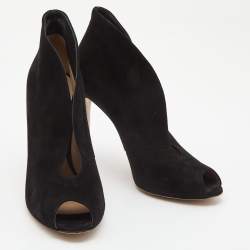 Pre Owned Gianvito Rossi Black Suede Vamp Peep Toe Booties Size 39
