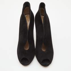 Pre Owned Gianvito Rossi Black Suede Vamp Peep Toe Booties Size 39