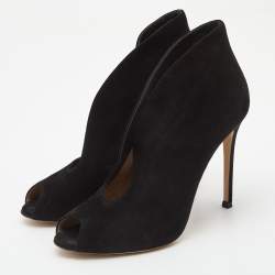 Pre Owned Gianvito Rossi Black Suede Vamp Peep Toe Booties Size 39