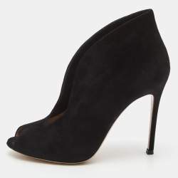 Pre Owned Gianvito Rossi Black Suede Vamp Peep Toe Booties Size 39