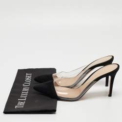 Pre Owned Gianvito Rossi Black Suede and PVC Plexi Pointed Toe Mule Sandals Size 39