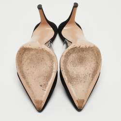 Pre Owned Gianvito Rossi Black Suede and PVC Plexi Pointed Toe Mule Sandals Size 39