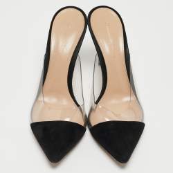 Pre Owned Gianvito Rossi Black Suede and PVC Plexi Pointed Toe Mule Sandals Size 39
