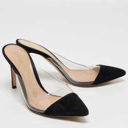 Pre Owned Gianvito Rossi Black Suede and PVC Plexi Pointed Toe Mule Sandals Size 39