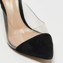 Pre Owned Gianvito Rossi Black Suede and PVC Plexi Pointed Toe Mule Sandals Size 39