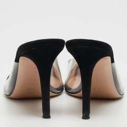 Pre Owned Gianvito Rossi Black Suede and PVC Plexi Pointed Toe Mule Sandals Size 39
