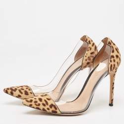 Gianvito Rossi Beige/Brown Animal Print Calf Hair and PVC Plexi Pumps Size 40