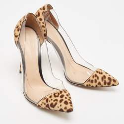 Gianvito Rossi Beige/Brown Animal Print Calf Hair and PVC Plexi Pumps Size 40